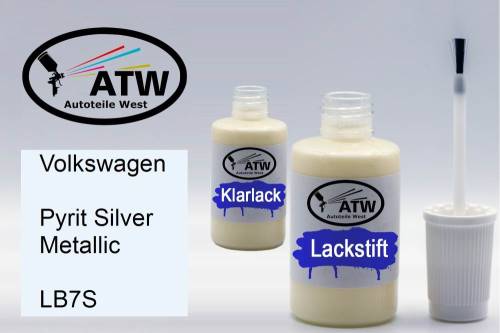 Volkswagen, Pyrit Silver Metallic, LB7S: 20ml Lackstift + 20ml Klarlack - Set, von ATW Autoteile West.